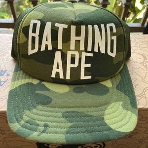 Bape NYC Logo Green-Camo Trucker Hat - brand new